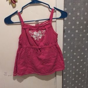 Pink tank w white flower embroidered